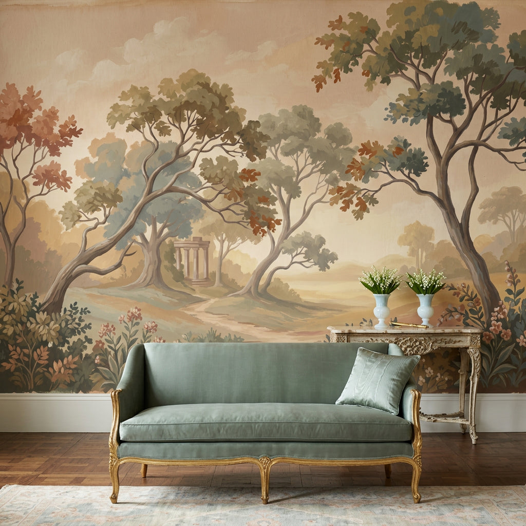 Landscape Mural Wallpaper Pastoral Countryside Classical Ruins Removable Wall Decor