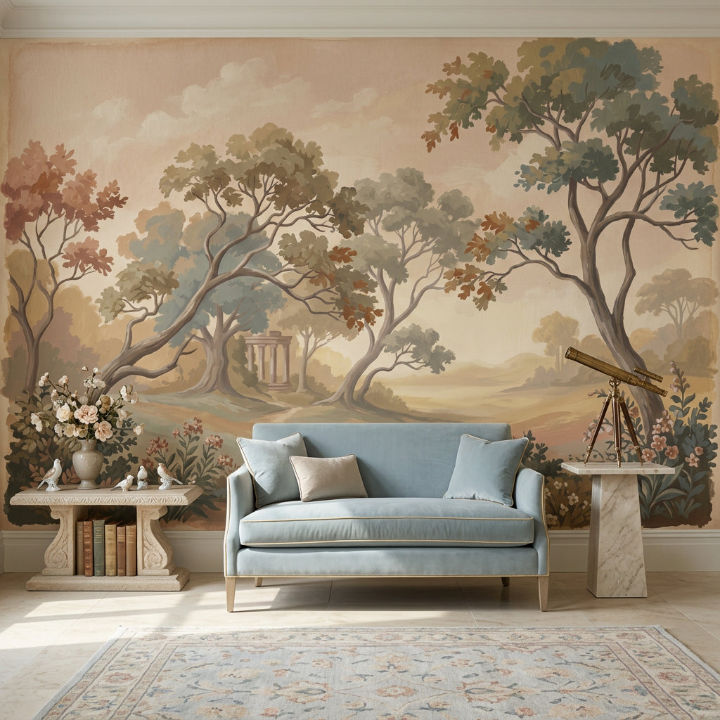Landscape Mural Wallpaper Pastoral Countryside Classical Ruins Removable Wall Decor