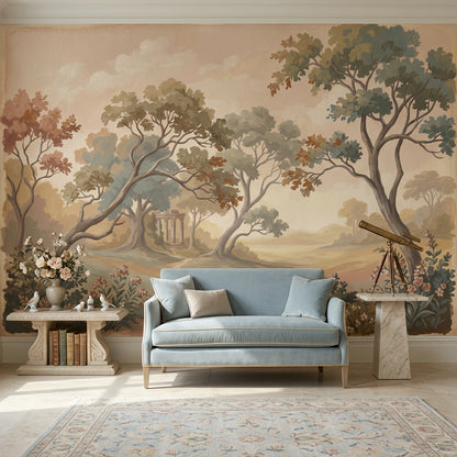 Landscape Mural Wallpaper Pastoral Countryside Classical Ruins Removable Wall Decor