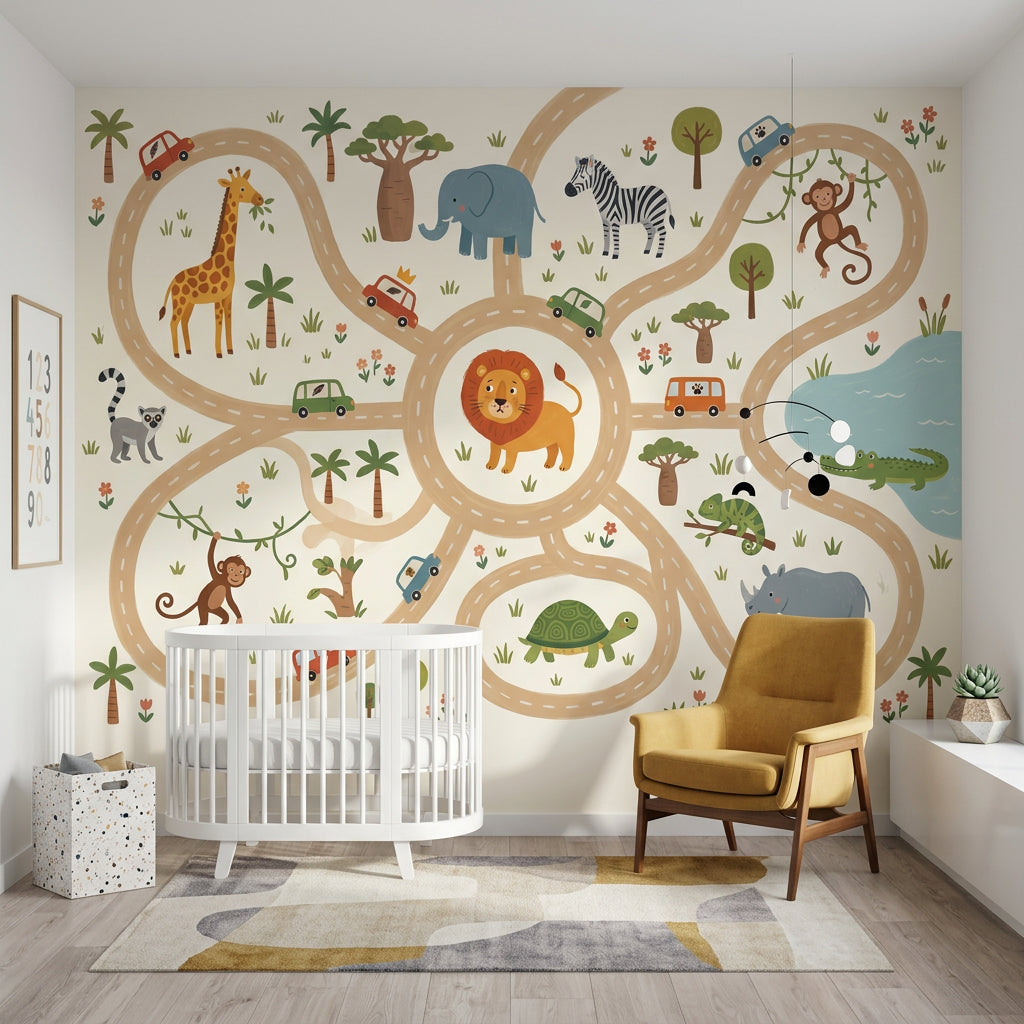 Safari Wallpaper Kids Removable Animal Map Wall Decor