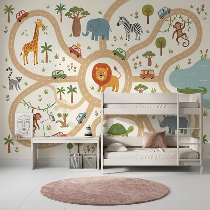 Safari Wallpaper Kids Removable Animal Map Wall Decor