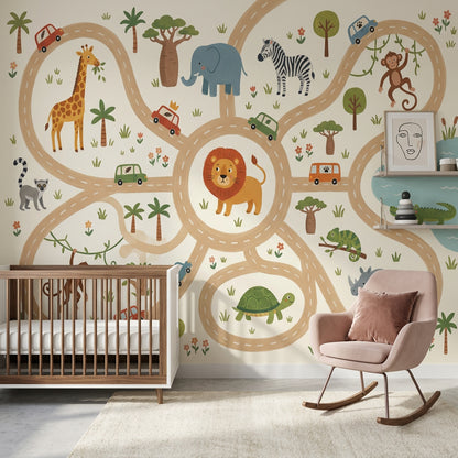 Safari Wallpaper Kids Removable Animal Map Wall Decor