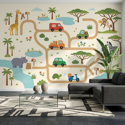 Cartoon Map Wallpaper Bright Safari Removable Wall Decor