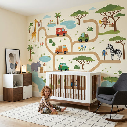 Cartoon Map Wallpaper Bright Safari Removable Wall Decor