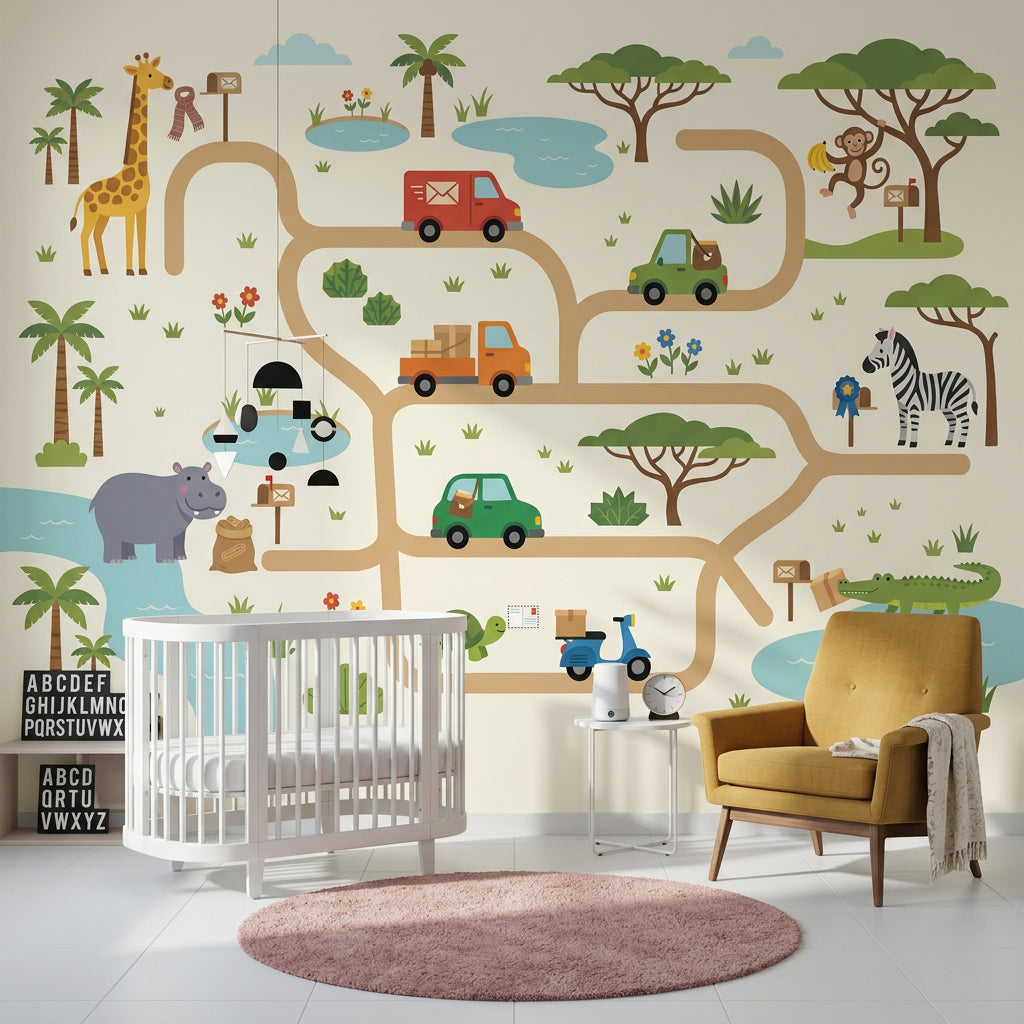 Cartoon Map Wallpaper Bright Safari Removable Wall Decor