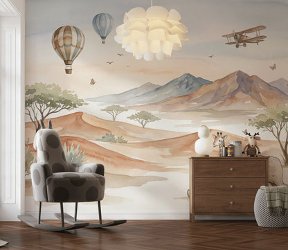 Muted Green Wallpaper Watercolor Safari Removable Desert Nursery Wall Decor