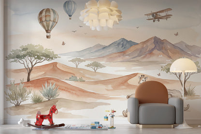 Muted Green Wallpaper Watercolor Safari Removable Desert Nursery Wall Decor
