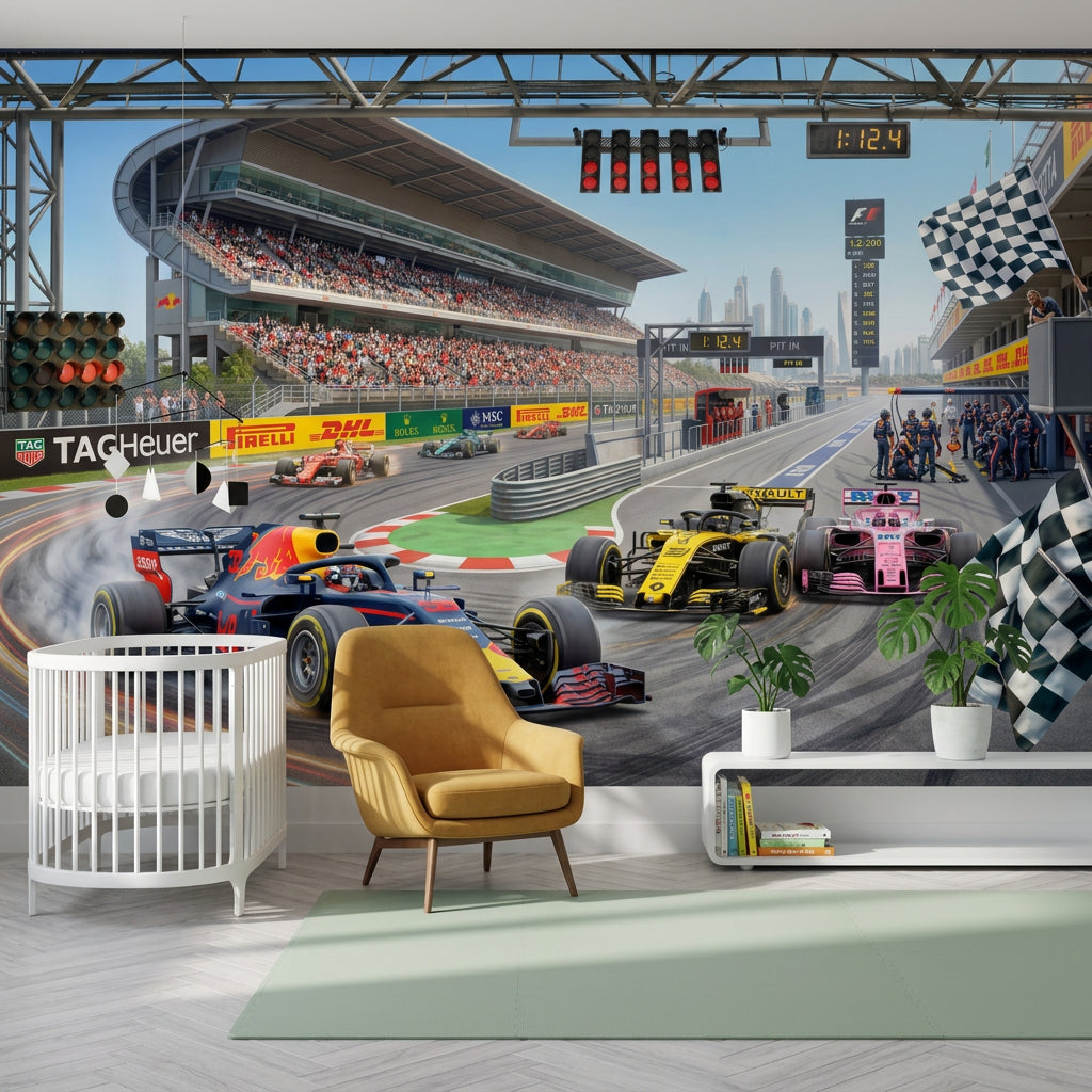 Formula 1 Wallpaper Race Track Pit Lane Removable Wall Decor