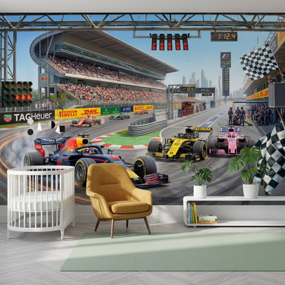 Formula 1 Wallpaper Race Track Pit Lane Removable Wall Decor