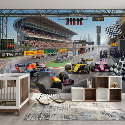 Formula 1 Wallpaper Race Track Pit Lane Removable Wall Decor