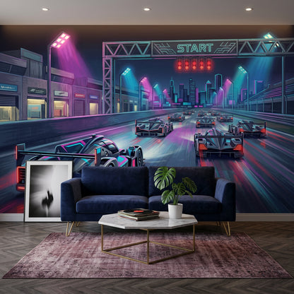 Futuristic Wallpaper Race Track Cyberpunk Removable Wall Decor