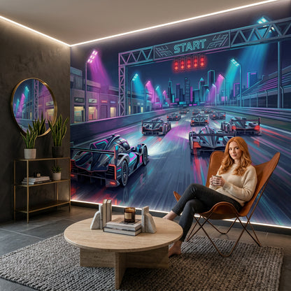 Futuristic Wallpaper Race Track Cyberpunk Removable Wall Decor