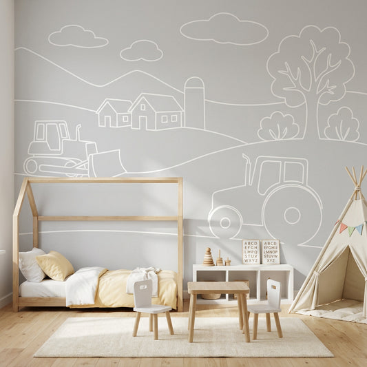 Farm Landscape Wallpaper Tractor Silo Removable Wall Decor