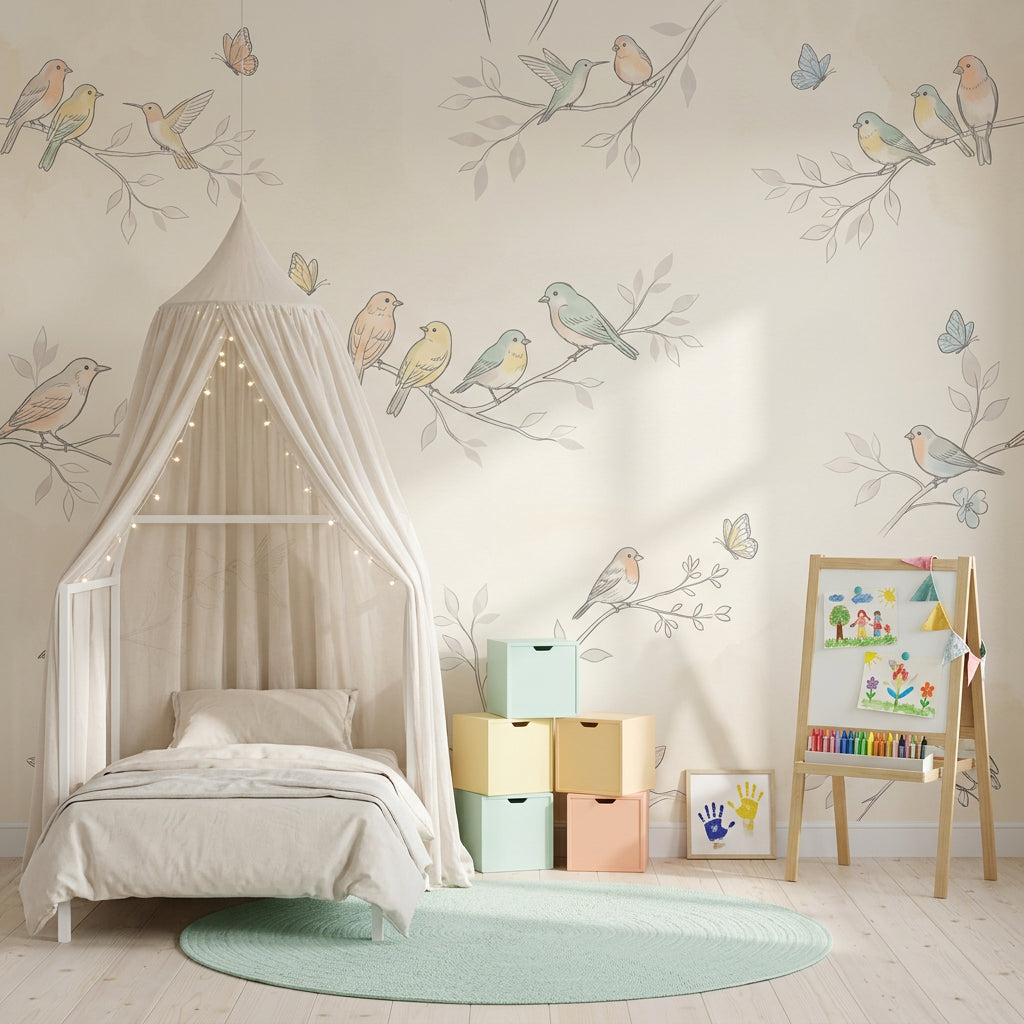 Birds Wallpaper Butterflies Removable Branches Wall Decor