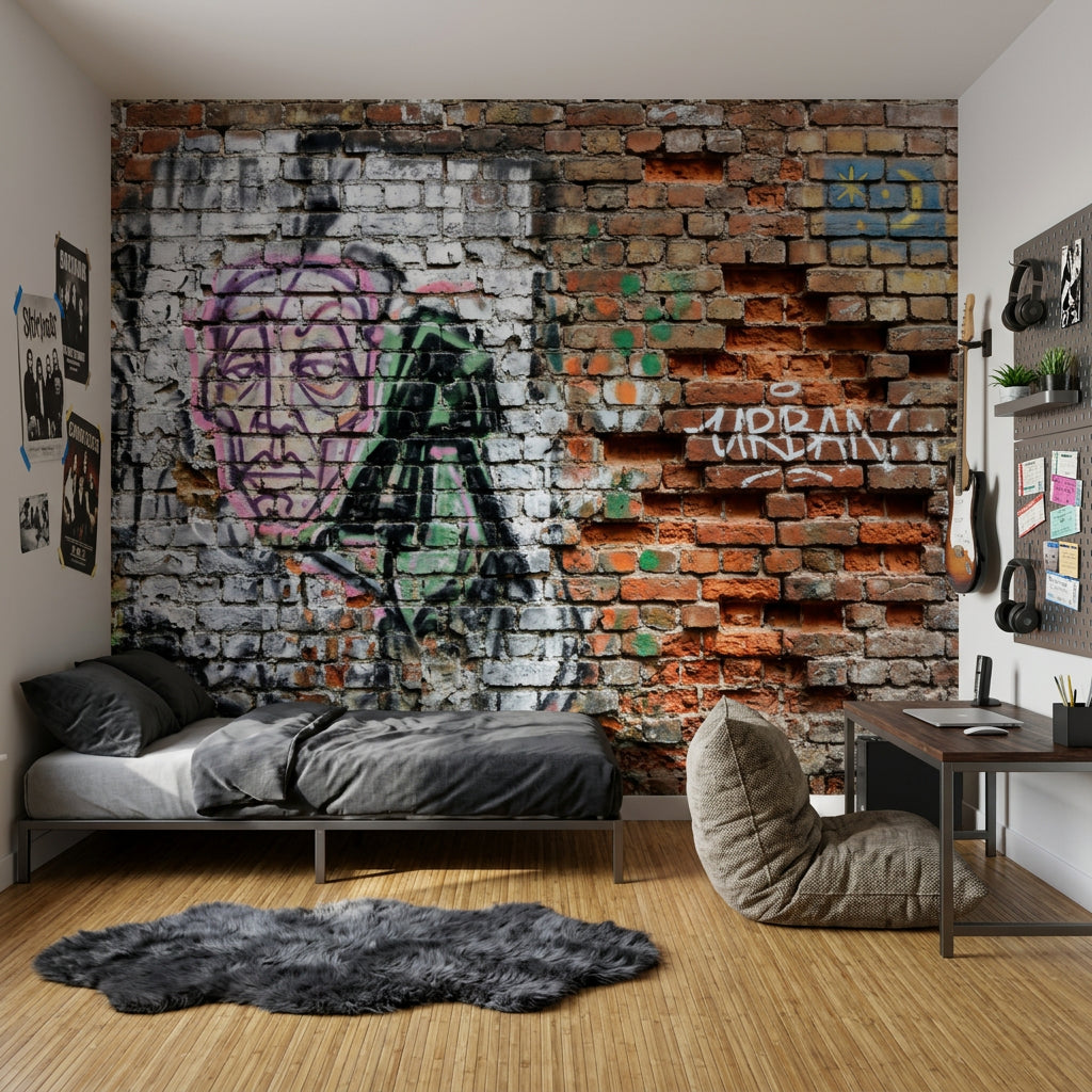 Graffiti Brick Wall Wallpaper Brick Wall Graffiti Brick Wall Removable Wall Decor