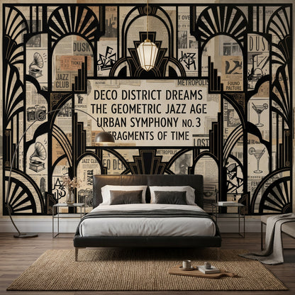 Art Deco Wallpaper Vintage Collage Urban Nightlife Wall Mural