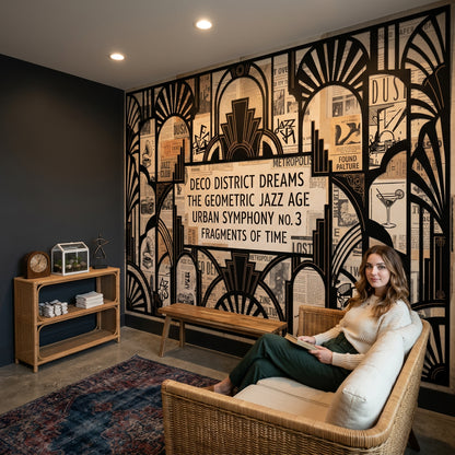 Art Deco Wallpaper Vintage Collage Urban Nightlife Wall Mural