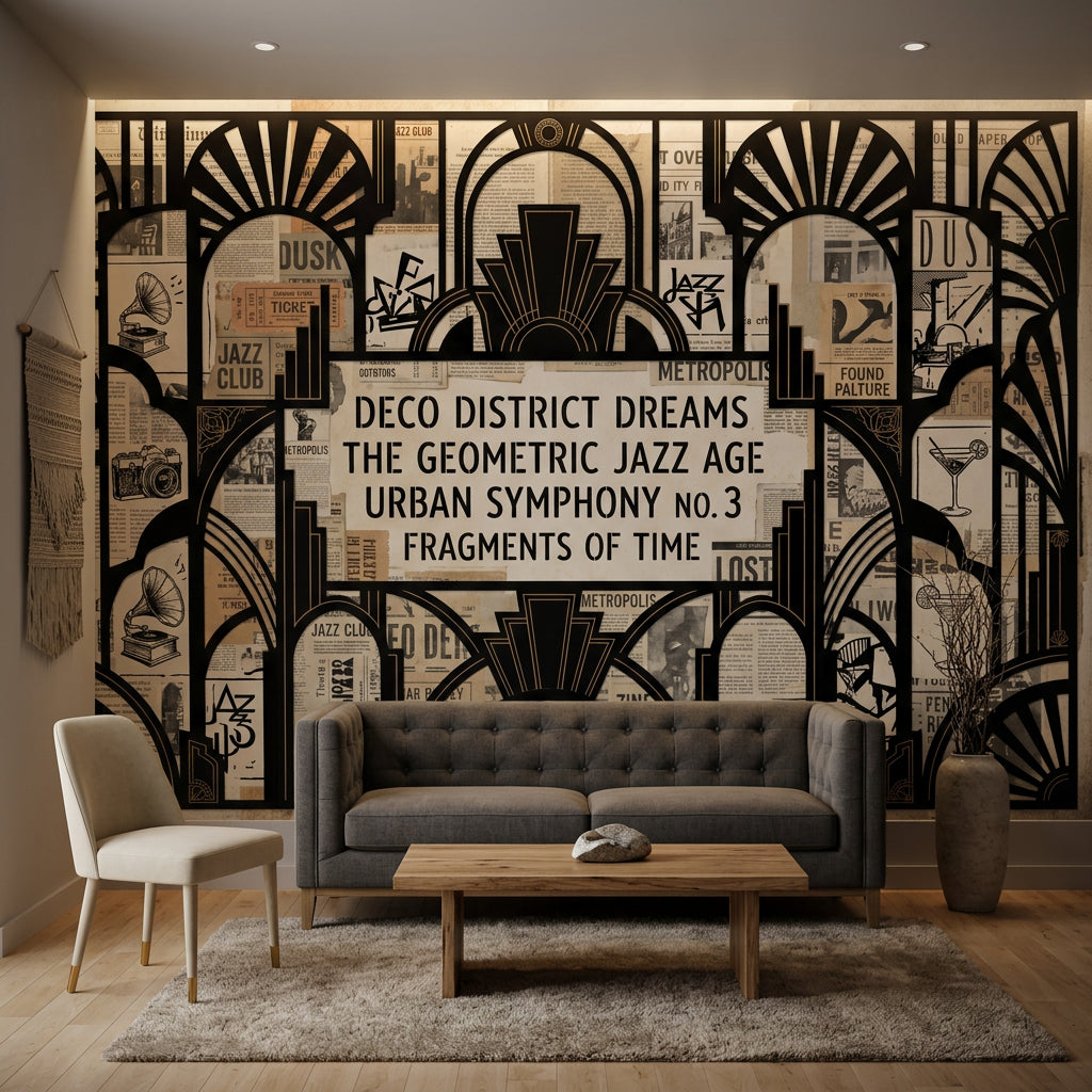 Art Deco Wallpaper Vintage Collage Urban Nightlife Wall Mural