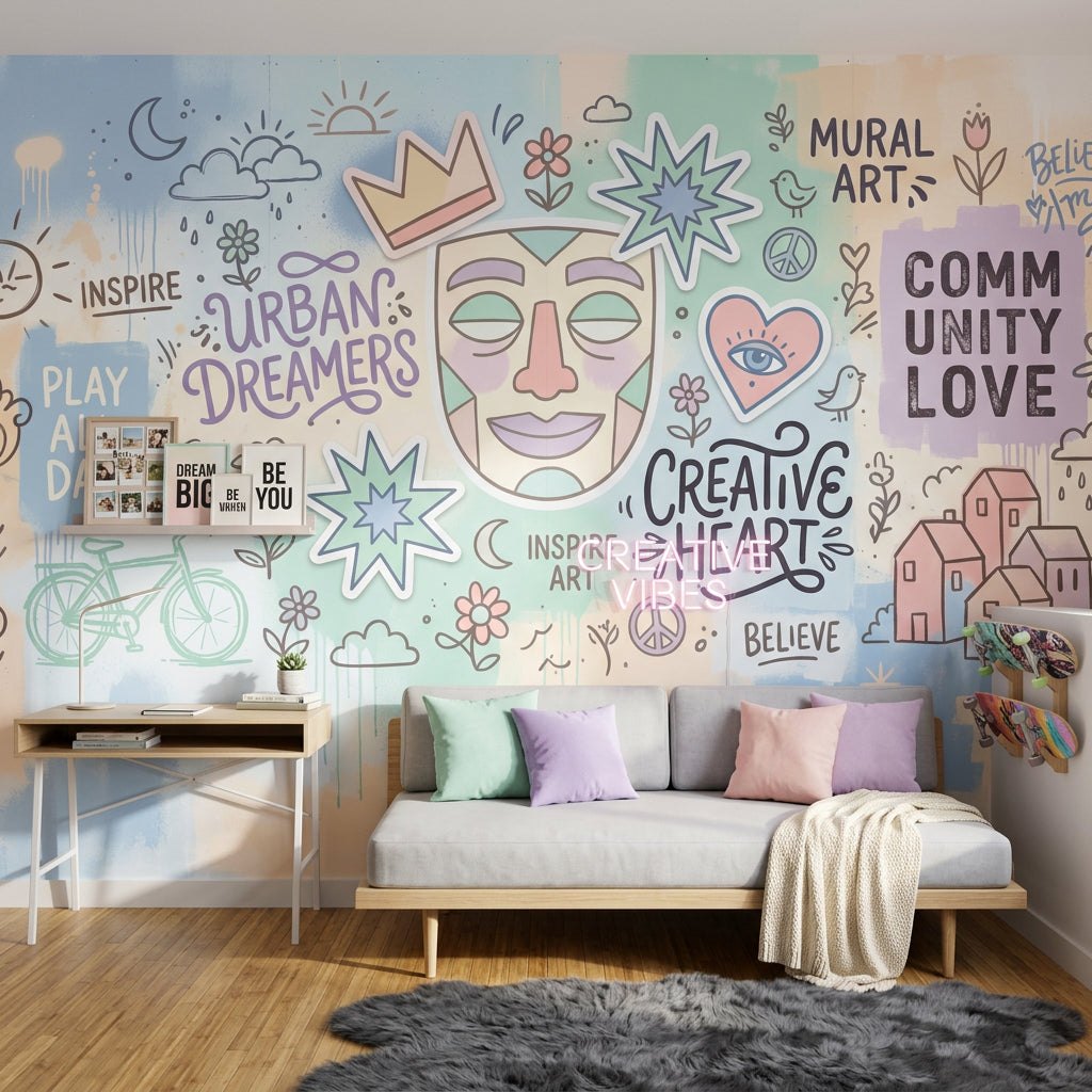Street Art Wallpaper Pastel Typography Wall Mural