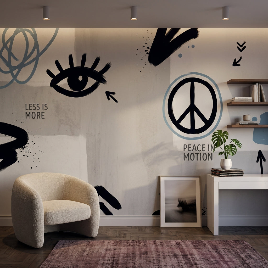 Graphic Icons Wallpaper Peace Symbol Removable Eye Motif Wall Decor