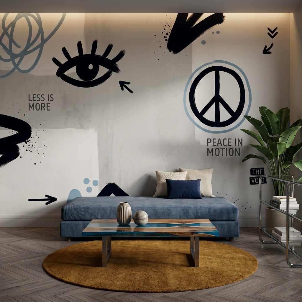 Graphic Icons Wallpaper Peace Symbol Removable Eye Motif Wall Decor