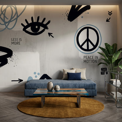 Graphic Icons Wallpaper Peace Symbol Removable Eye Motif Wall Decor