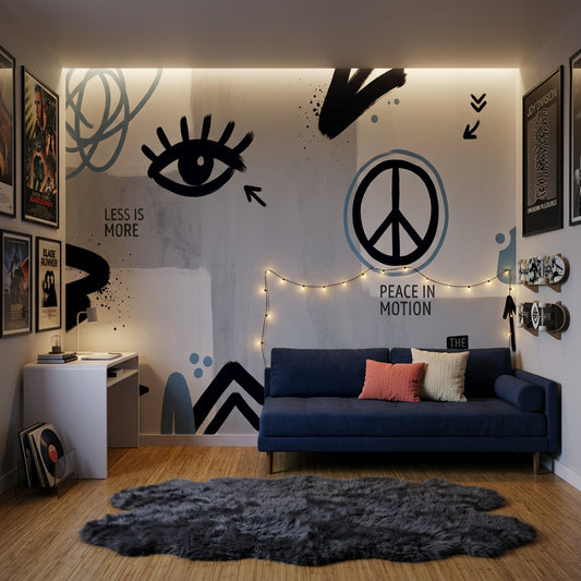 Graphic Icons Wallpaper Peace Symbol Removable Eye Motif Wall Decor
