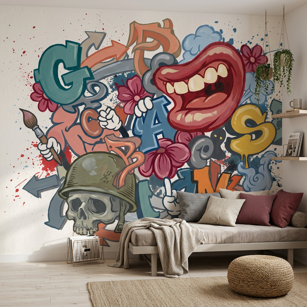 Graffiti Wallpaper Street Art Removable Abstract Collage Wall Decor