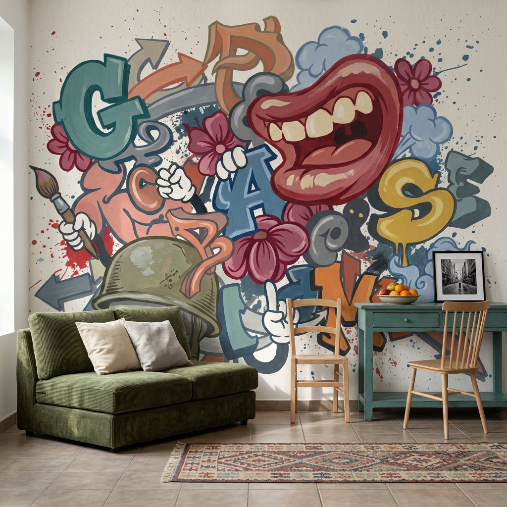 Graffiti Wallpaper Street Art Removable Abstract Collage Wall Decor