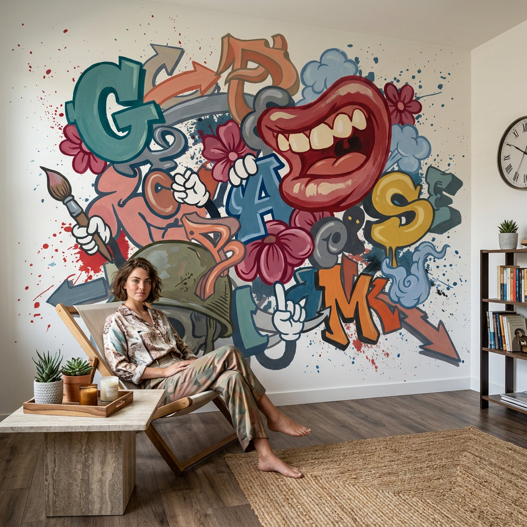 Graffiti Wallpaper Street Art Removable Abstract Collage Wall Decor