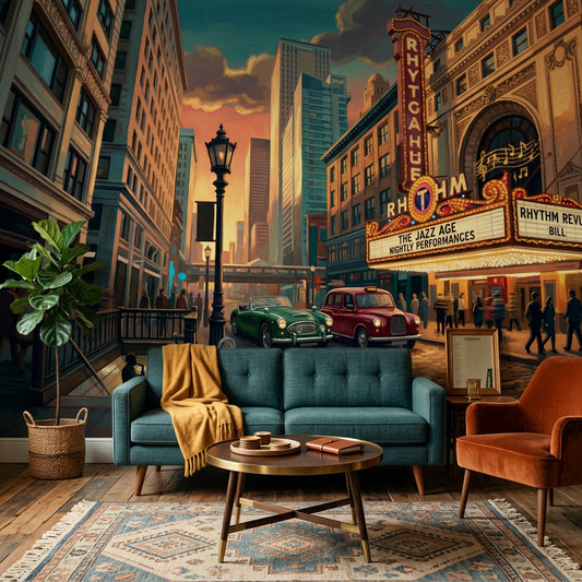 Theater Marquee Wallpaper Jazz Age Vintage Nightlife Removable Wall Decor