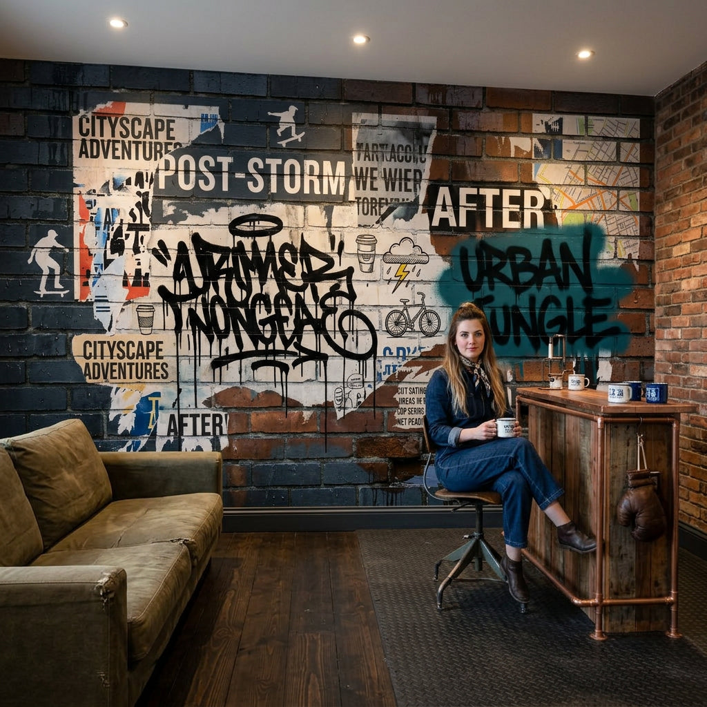 Graffiti Brick Wall Wallpaper Posters Removable Brick Wall Wall Decor