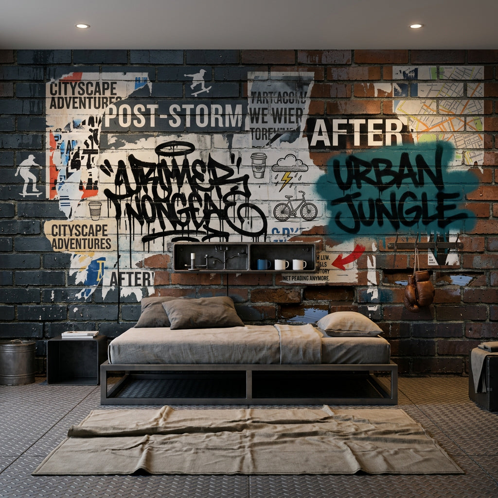 Graffiti Brick Wall Wallpaper Posters Removable Brick Wall Wall Decor