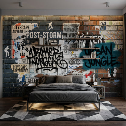 Graffiti Brick Wall Wallpaper Posters Removable Brick Wall Wall Decor