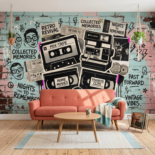 Graffiti Brick Wall Wallpaper Brick Wall Retro Revival Wall Mural