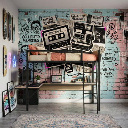 Graffiti Brick Wall Wallpaper Brick Wall Retro Revival Wall Mural