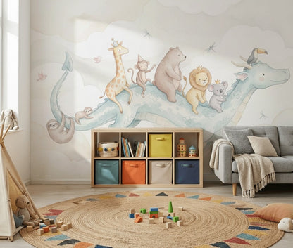 Flying Dragon Wallpaper Watercolor Removable Nursery Wall Decor