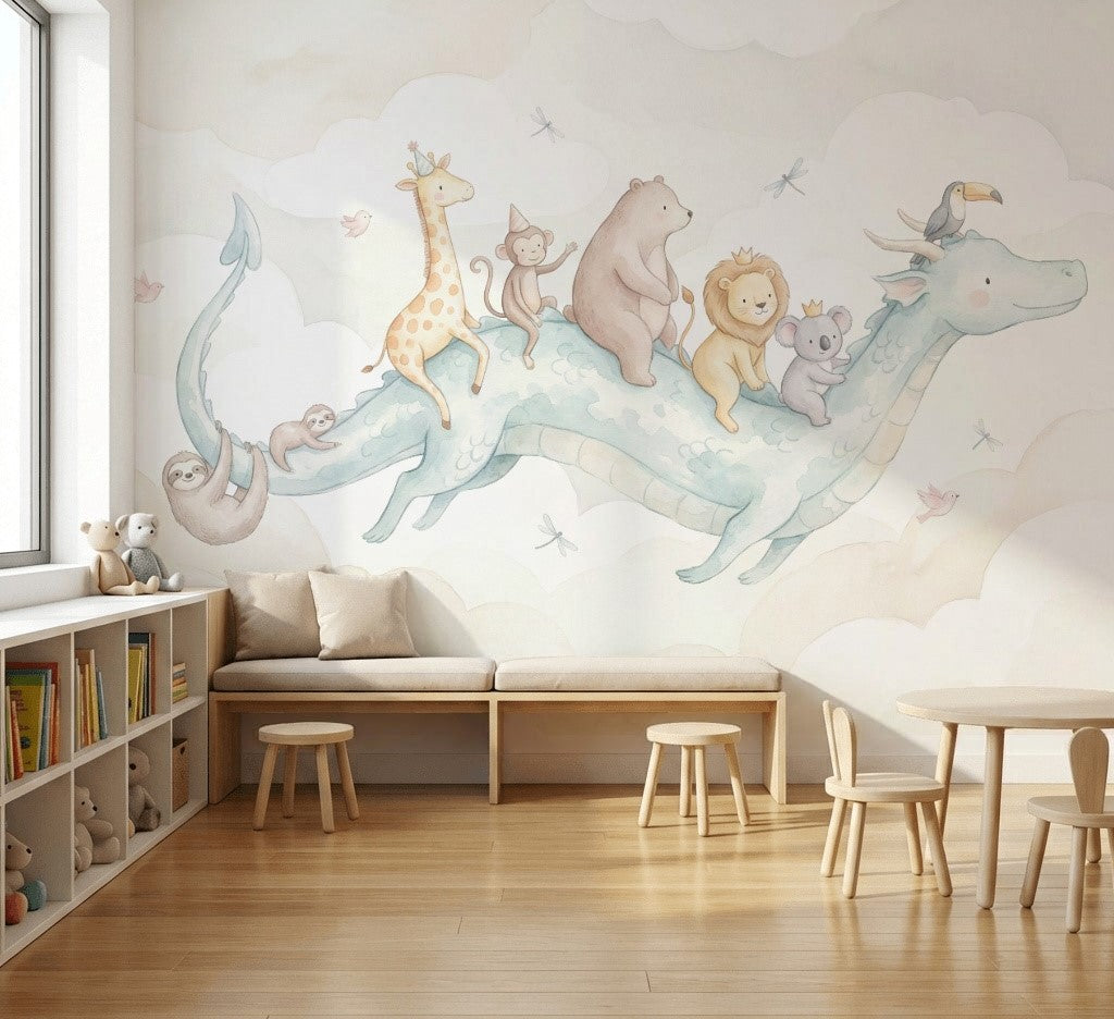 Flying Dragon Wallpaper Watercolor Removable Nursery Wall Decor