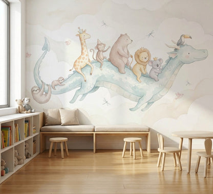Flying Dragon Wallpaper Watercolor Removable Nursery Wall Decor