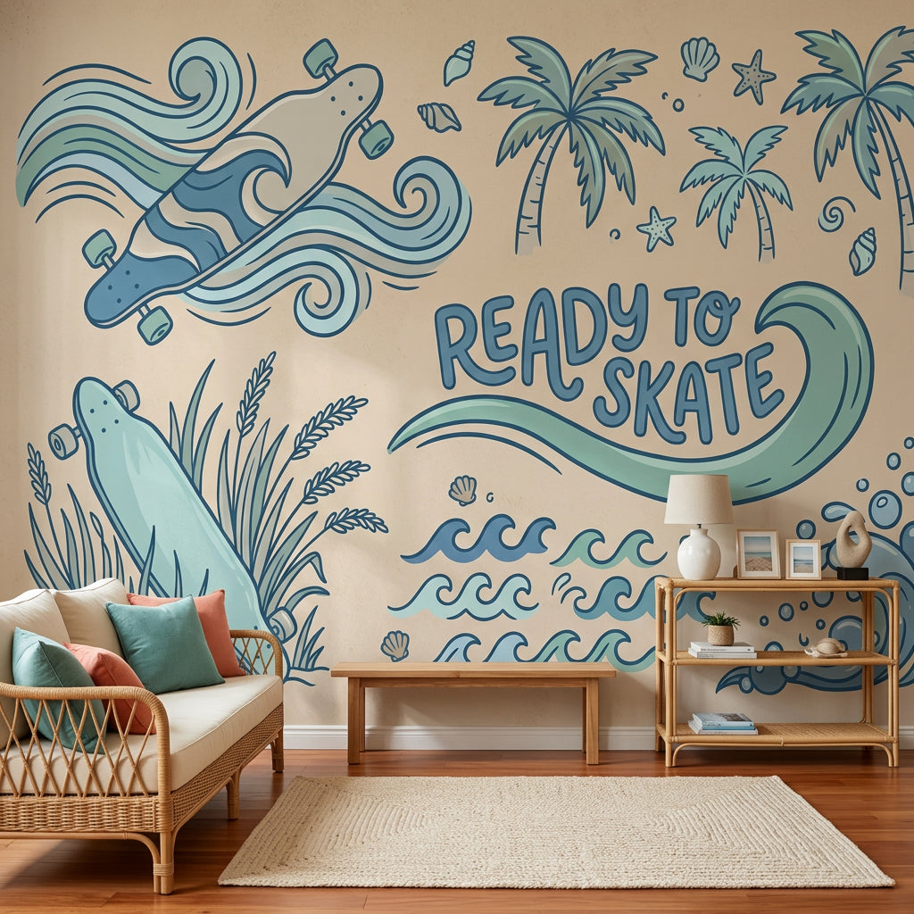 Skateboard Wallpaper Coastal Tropical Wall Mural