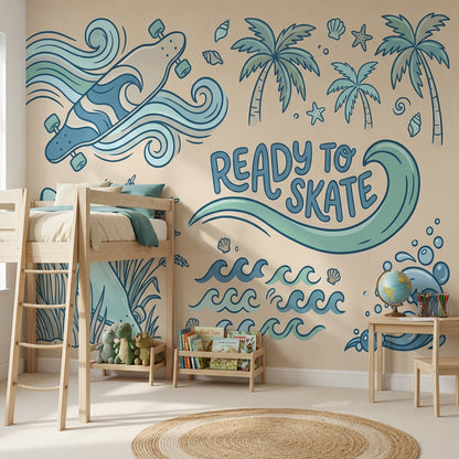Skateboard Wallpaper Coastal Tropical Wall Mural