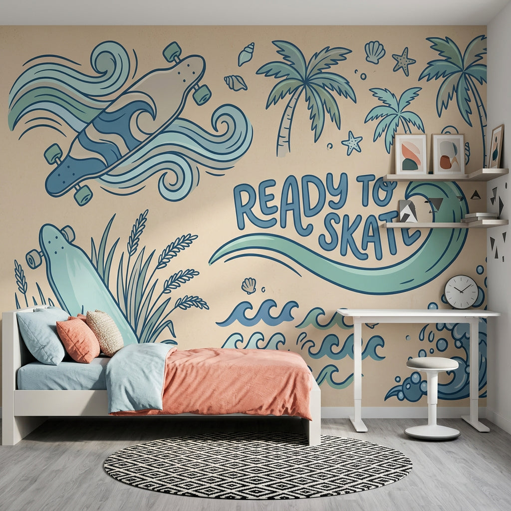 Skateboard Wallpaper Coastal Tropical Wall Mural