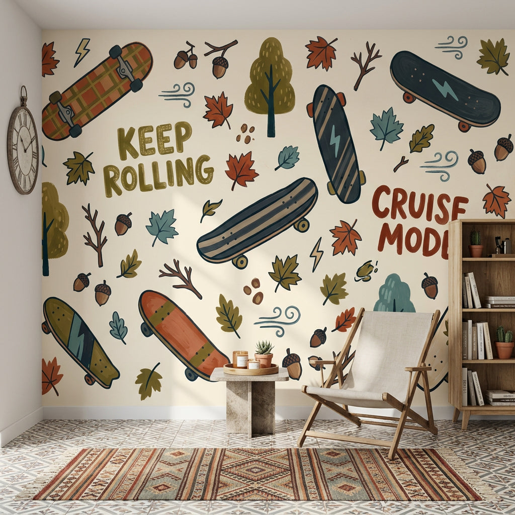 Skateboard Wallpaper Autumn Hand Lettering Wall Mural