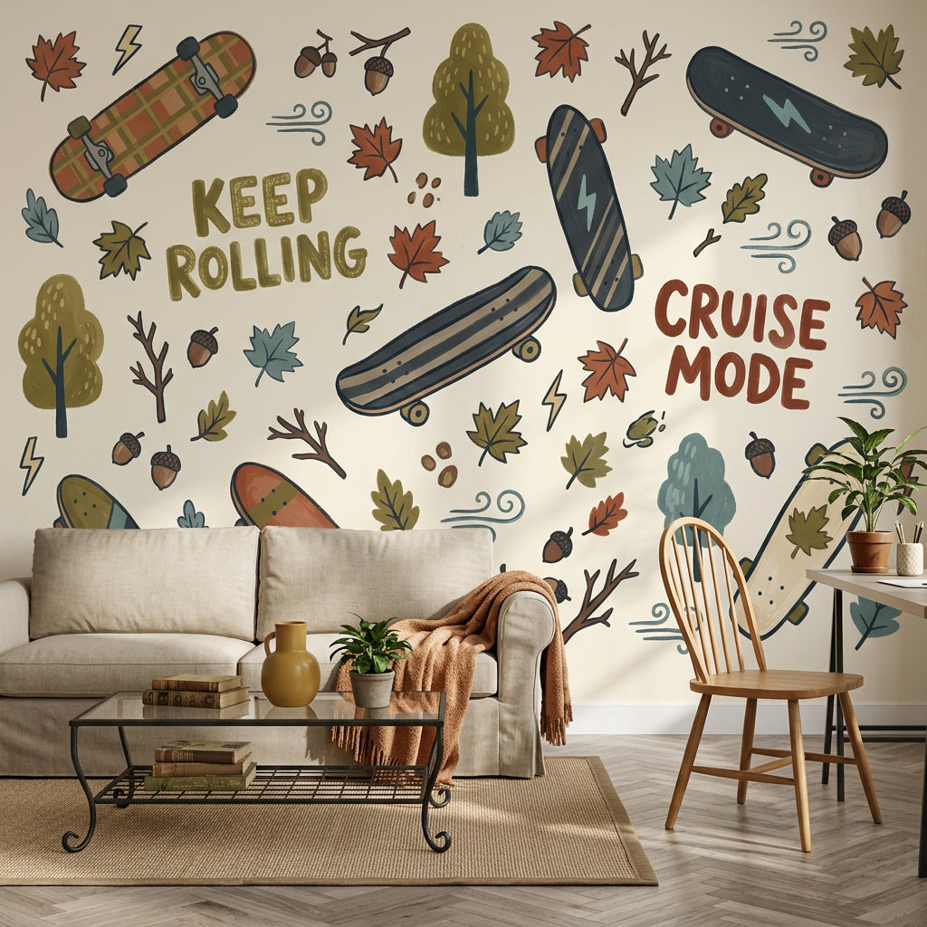 Skateboard Wallpaper Autumn Hand Lettering Wall Mural