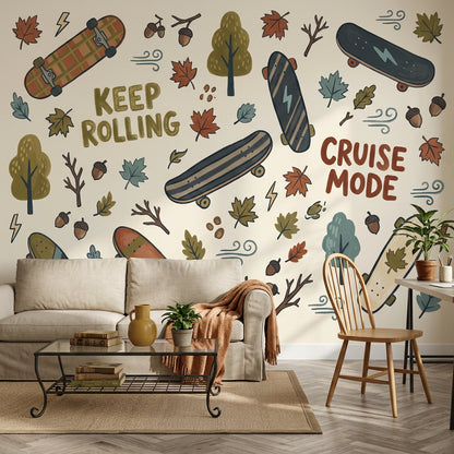 Skateboard Wallpaper Autumn Hand Lettering Wall Mural