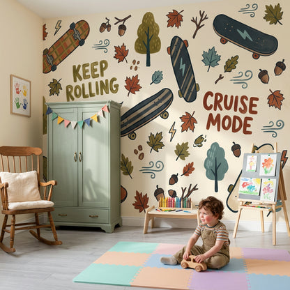 Skateboard Wallpaper Autumn Hand Lettering Wall Mural