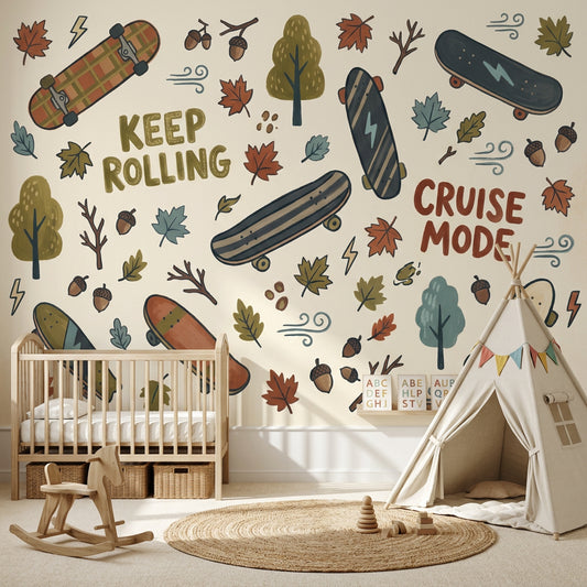 Skateboard Wallpaper Autumn Hand Lettering Wall Mural