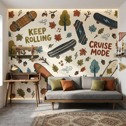 Skateboard Wallpaper Autumn Hand Lettering Wall Mural