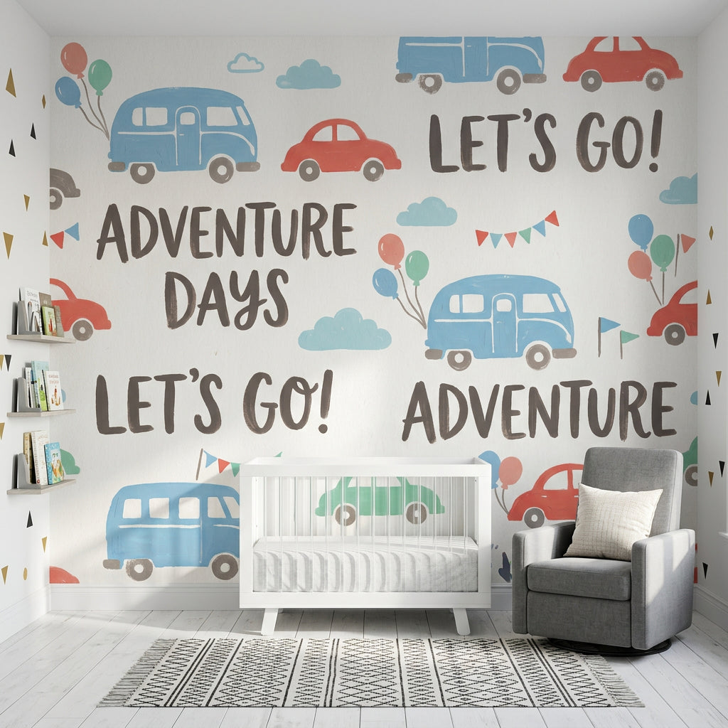 White Background Wallpaper Kids Travel Removable Adventure Wall Decor