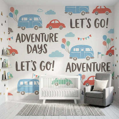 White Background Wallpaper Kids Travel Removable Adventure Wall Decor